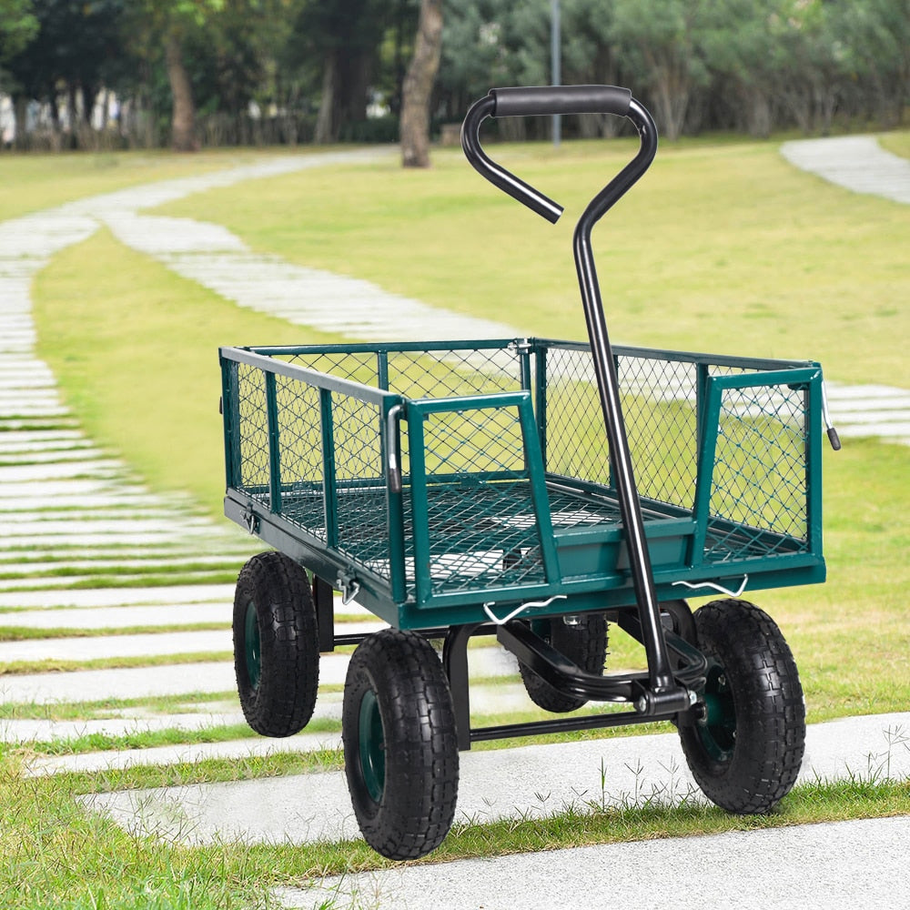 Garden Utility Wagon Yard Metal Cart-550lbs Weight Capacity with Removable Side Collapsible Wagon Cart Heavy Duty Wheelbarrow